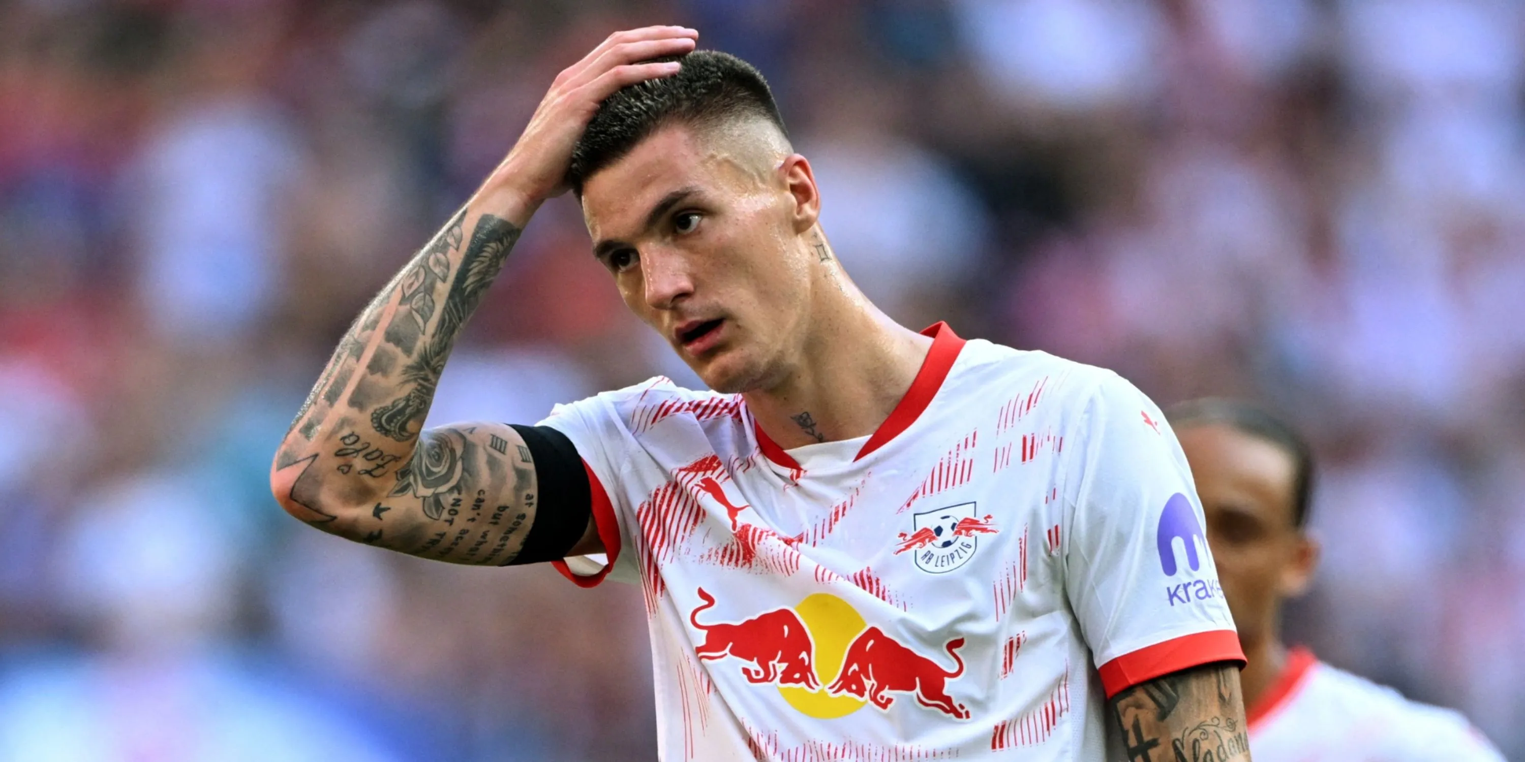 Tiền đạo Benjamin Sesko của RB Leipzig ăn mừng bàn thắng