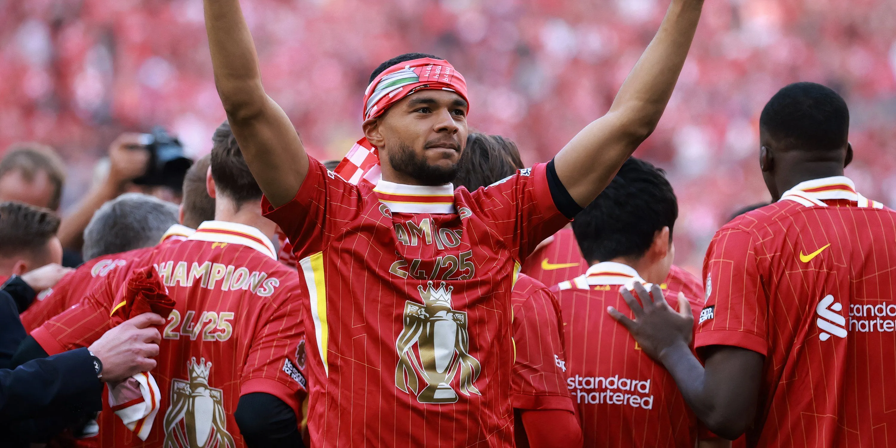 Tiền đạo Cody Gakpo ăn mừng bàn thắng cho Liverpool tại giải Ngoại hạng Anh.
