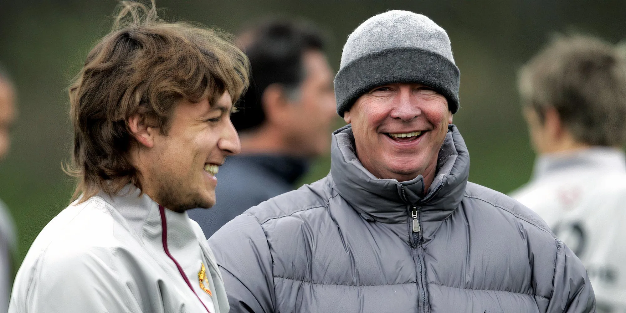 Sir Alex Ferguson và Gabriel Heinze tại buổi tập của Manchester United