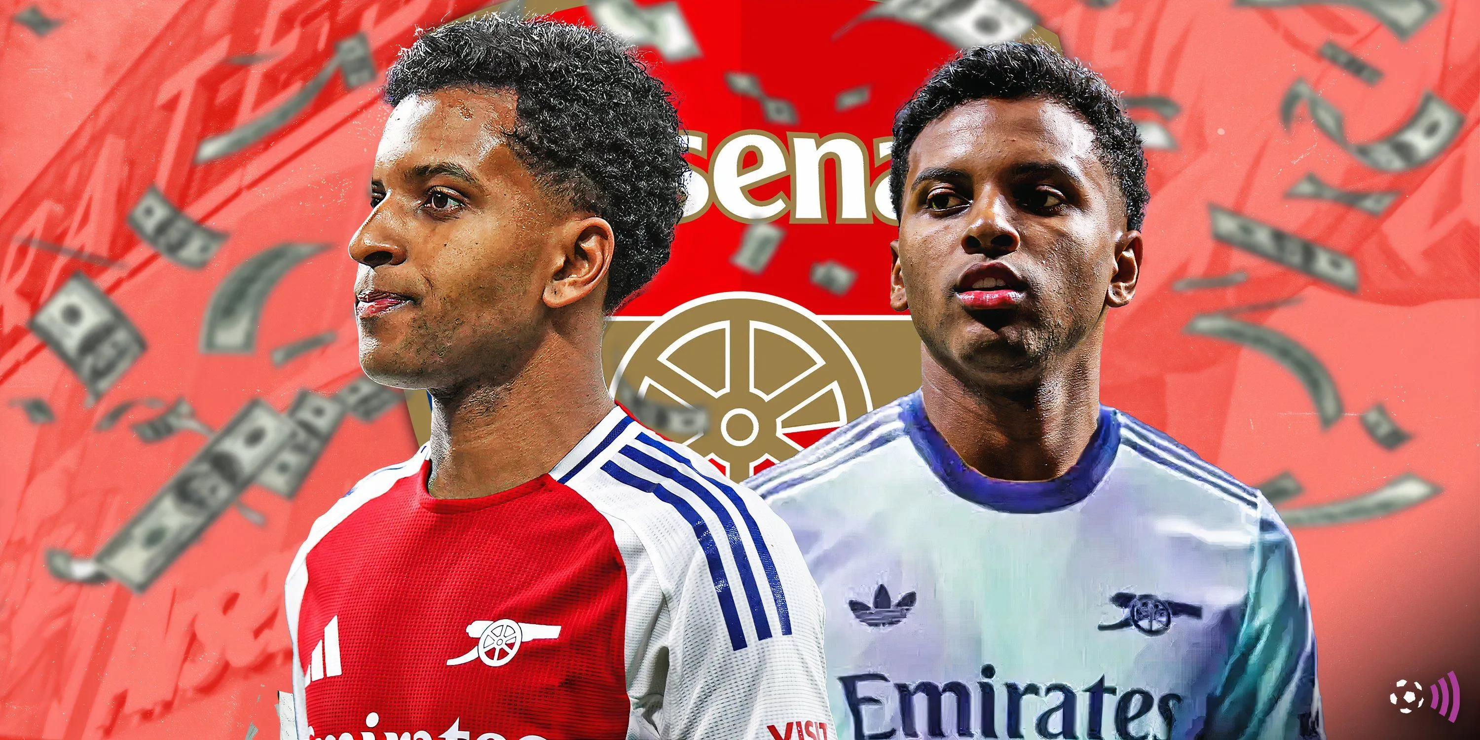 Tiền đạo Rodrygo của Real Madrid trong trang phục thi đấu có logo Arsenal được lồng ghép
